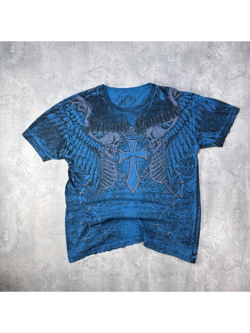 Y2K Extreme Couture 00s Grunge Blue Affliction t shirt